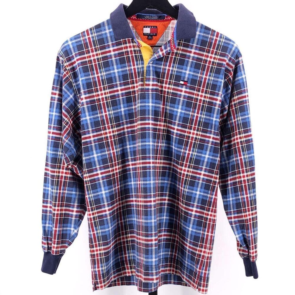 vintage Tommy Hilfiger plaid long sleeve polo shirt 90s 1990s